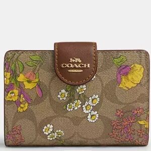 Coach Medium Corner Zip Wallet in Signature Canvas with Floral Print